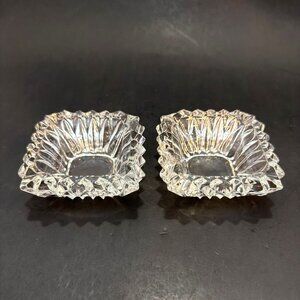Vintage Pair Crystal Cut Square Ashtrays 3" Sawtooth Edge MCM Europe W Germany